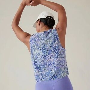 Athleta Ultimate Cropped Muscle Tank Top Blue, Purple & Green Pattern Size L